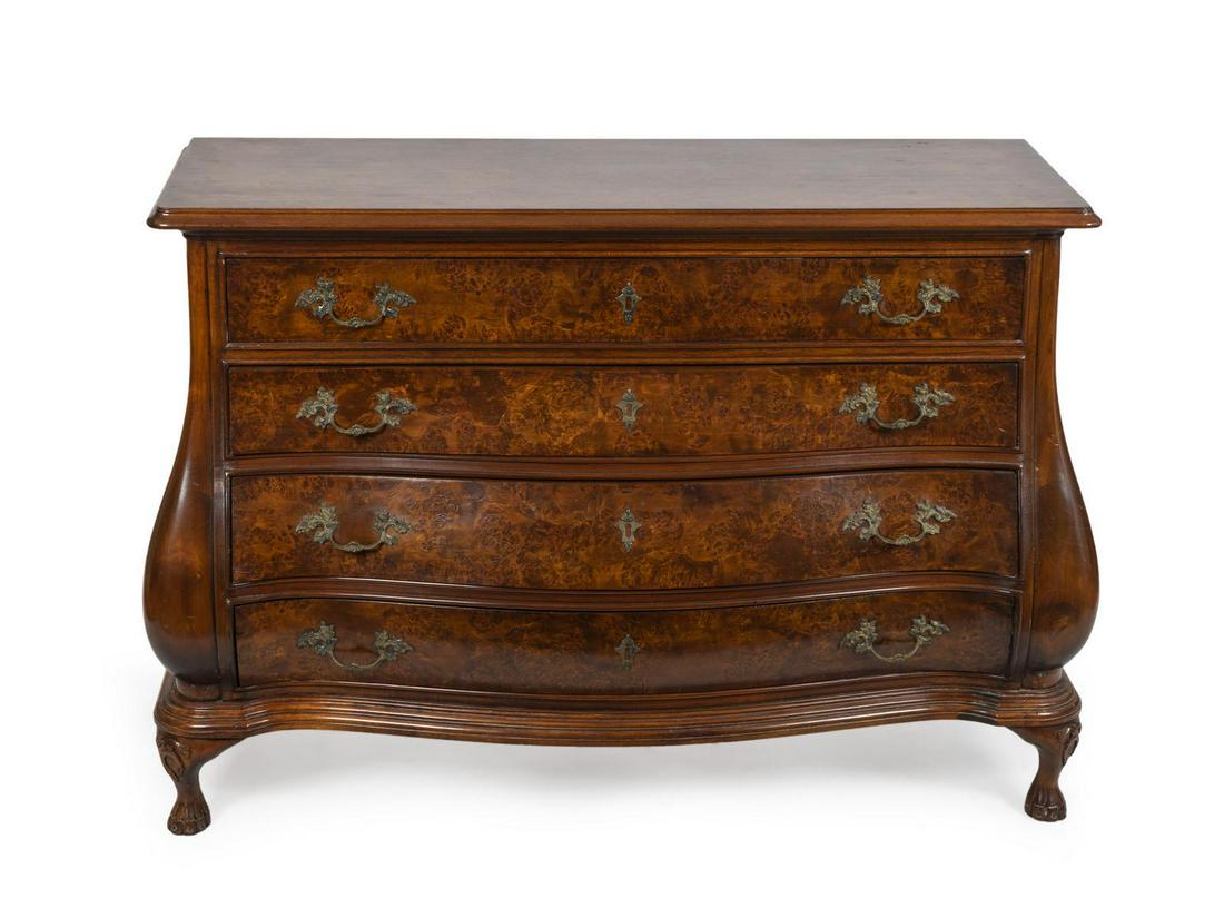 A Continental Burled Walnut Bombe Chest of Drawers (1 of 1)