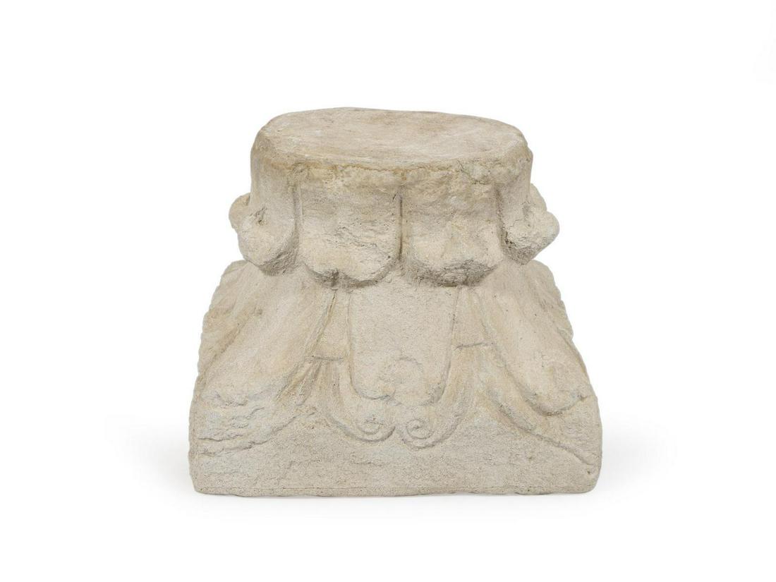 A Carved Stone Capital Pedestal Height 18 3/4 x 24 (1 of 1)