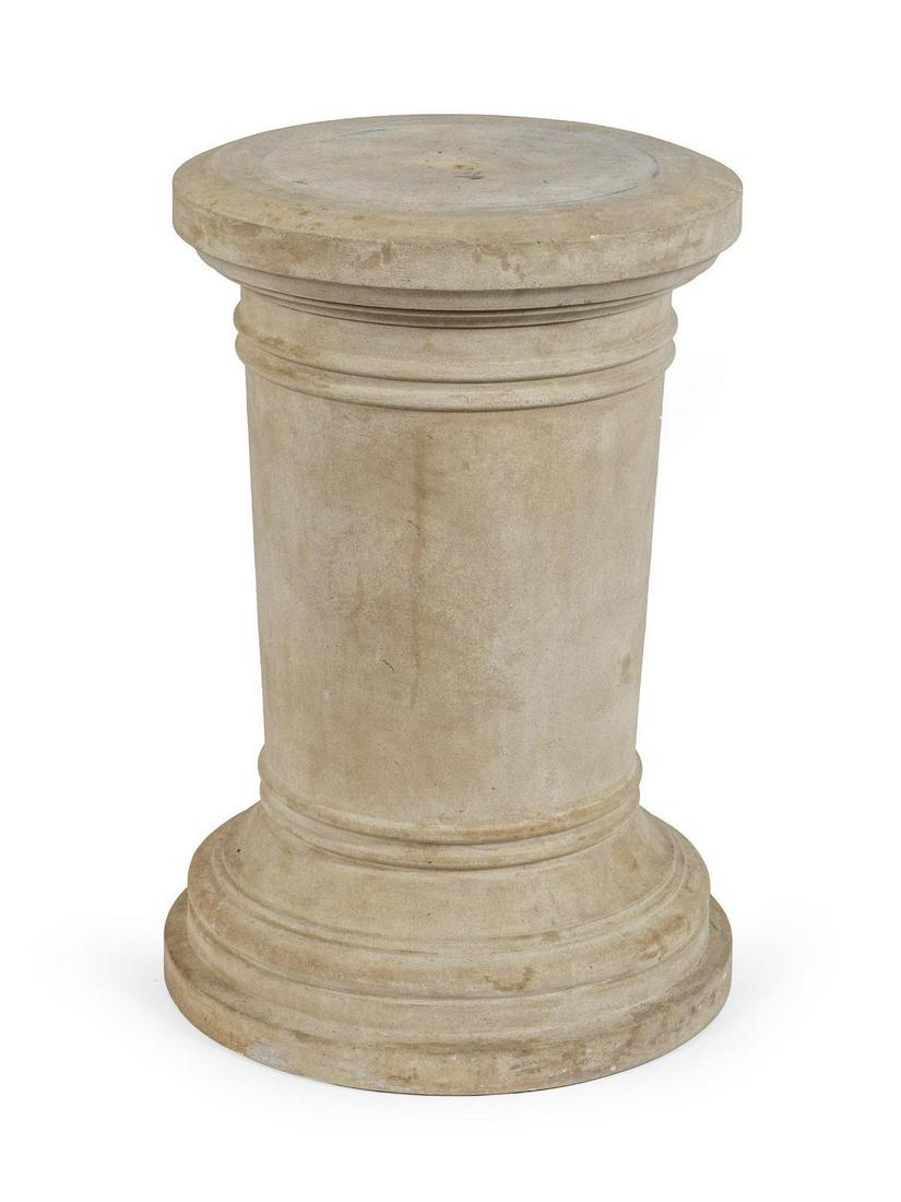 A Carved Limestone Pedestal Height 28 x diameter 16 3/4: A Carved Limestone Pedestal 20TH CENTURY Height 28 x diameter 16 3/4 inches.