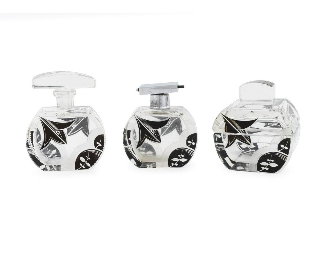 Three-Piece Art Deco Glass Vanity Set Height of largest (1 of 1)