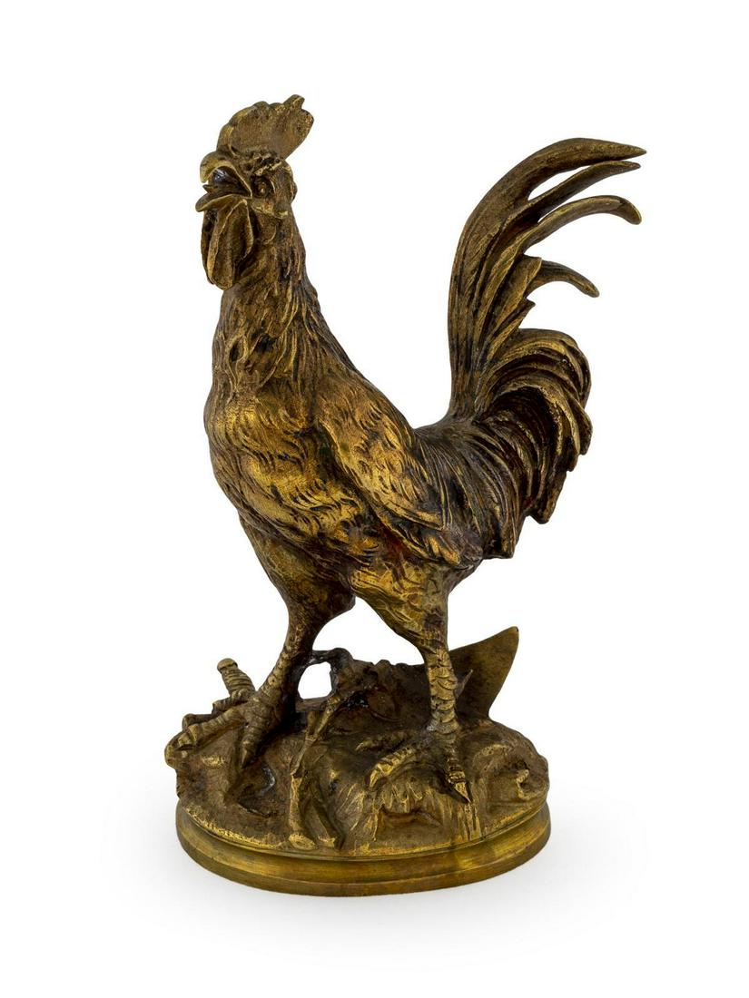 A Bronze Figure of a Rooster Height 6 3/8 inches.: A Bronze Figure of a Rooster AFTER A MODEL BY E. DROUOT Height 6 3/8 inches.
