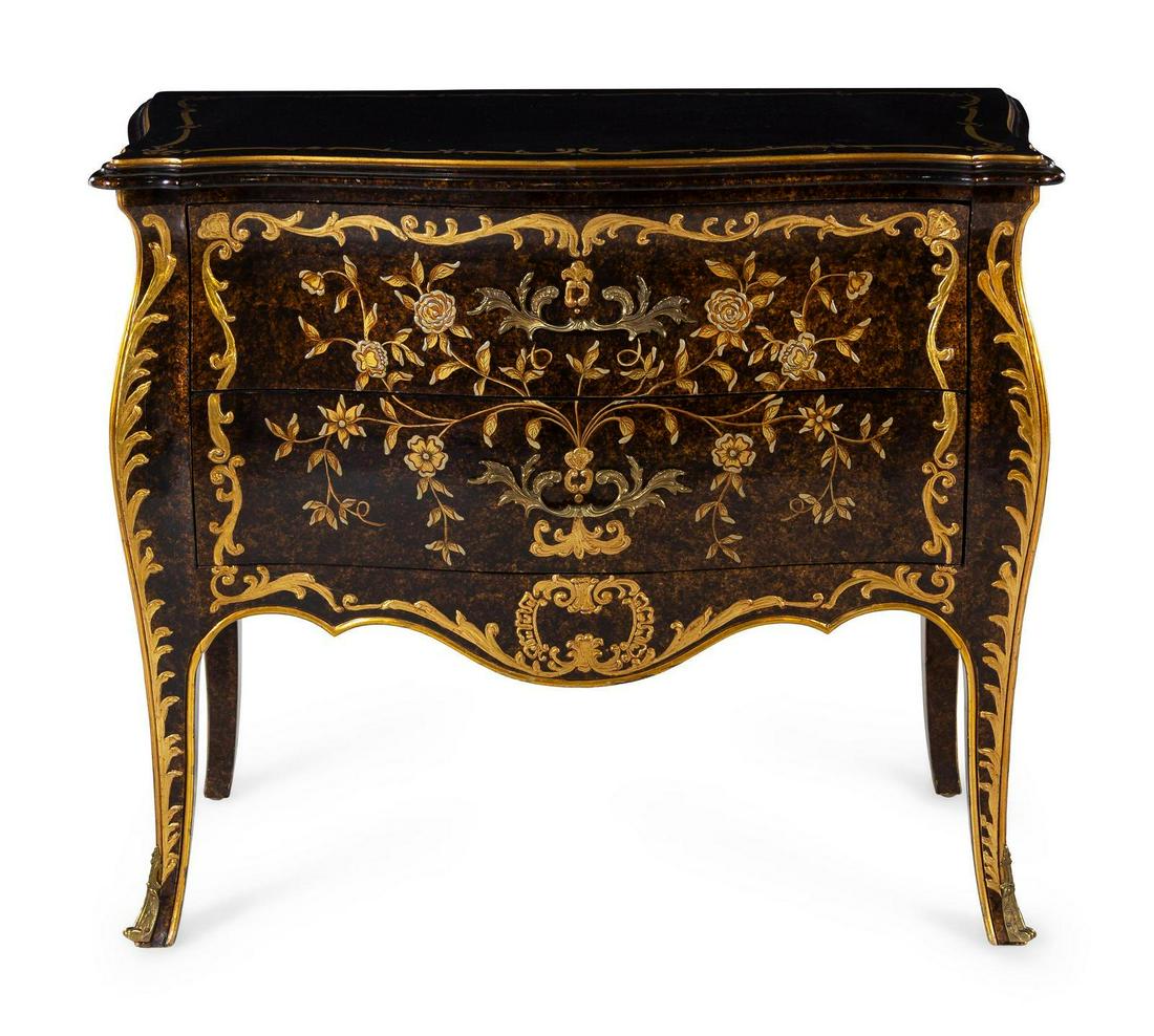 A Louis XV Style Parcel-Gilt and Lacquered Commode: A Louis XV Style Parcel-Gilt and Lacquered Commode WIDDICOMB, 20TH CENTURY Height 33 x width 39 ½ x depth 19 ¼ inches. Property from a Private Collection, Chicago, Illinois