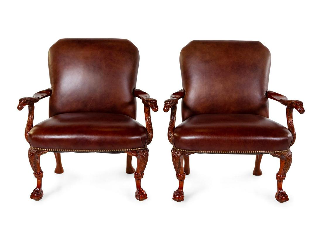 A Pair of George III Style Mahogany Armchairs: A Pair of George III Style Mahogany Armchairs 20TH CENTURY Height 38 inches. Property from a Private Collection, Los Angeles, California