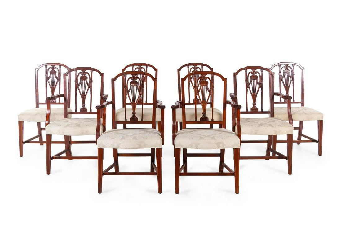 A Set of Eight George III Style Mahogany Dining Chairs: A Set of Eight George III Style Mahogany Dining Chairs HICKORY CHAIR 20TH CENTURY Height 37 1/2 inches. Each with upholstered seat. Property from the Collection of Karl Zeisler, Chicago, Illinois