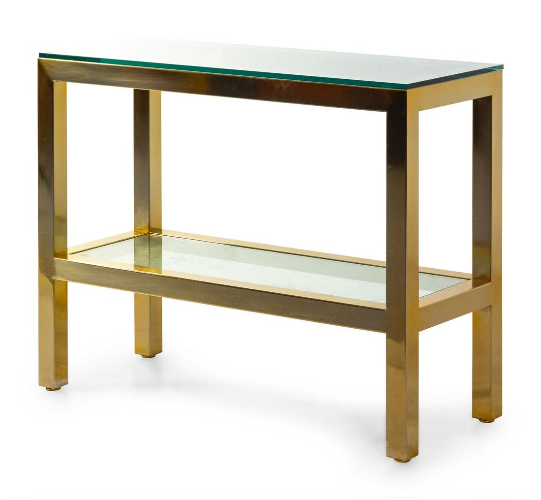 A Contemporary Steel and Glass Console Table: A Contemporary Steel and Glass Console Table Height 30 1/4 x width 40 x depth 16 inches. Property from the Collection of Marion and Henry Bloch, Kansas City, Missouri