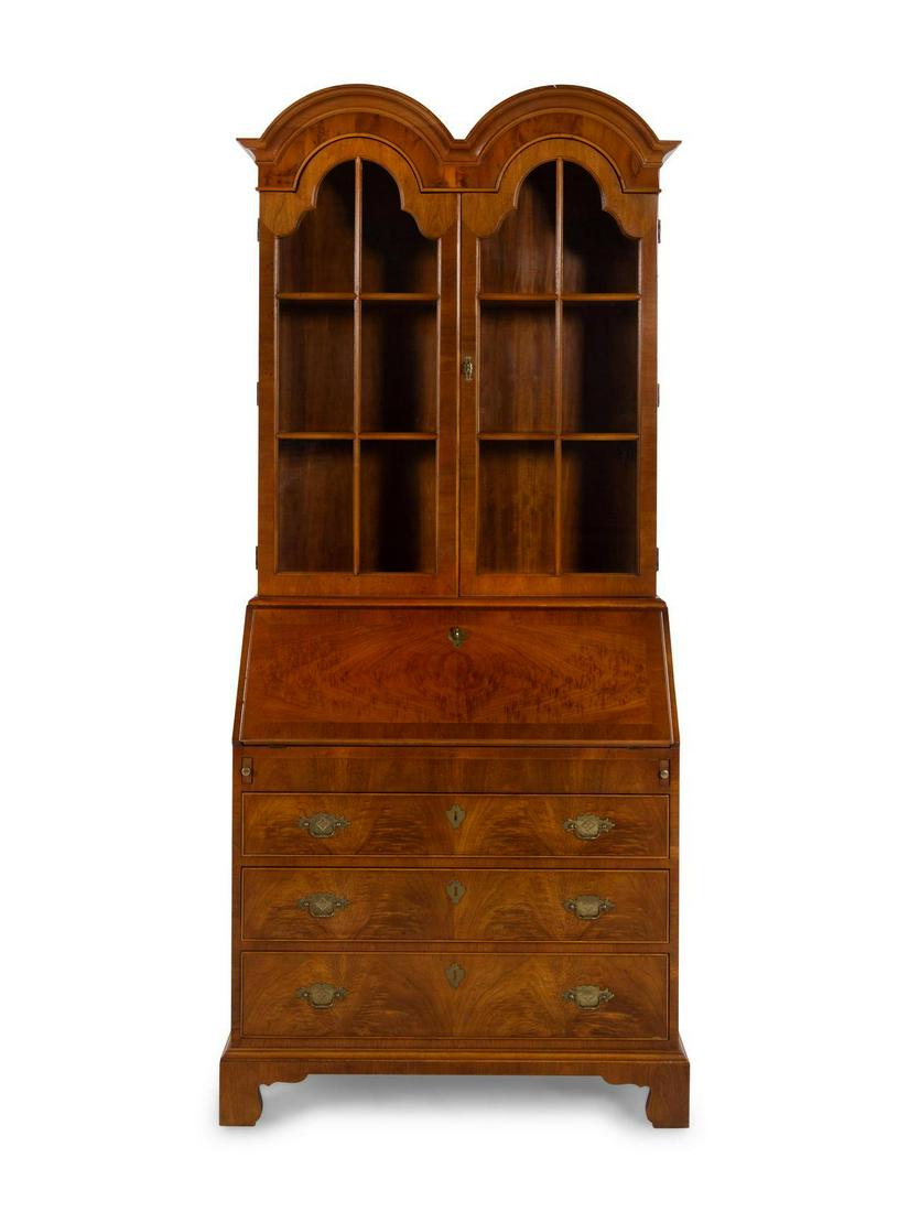 A Queen Anne Style Double Dome Walnut Secretary: A Queen Anne Style Double Dome Walnut Secretary Bookcase HENREDON, 20TH CENTURY Height 82 x width 35 ½ x depth 18 ½ inches. Property from a Private Collection, Chicago, Illinois