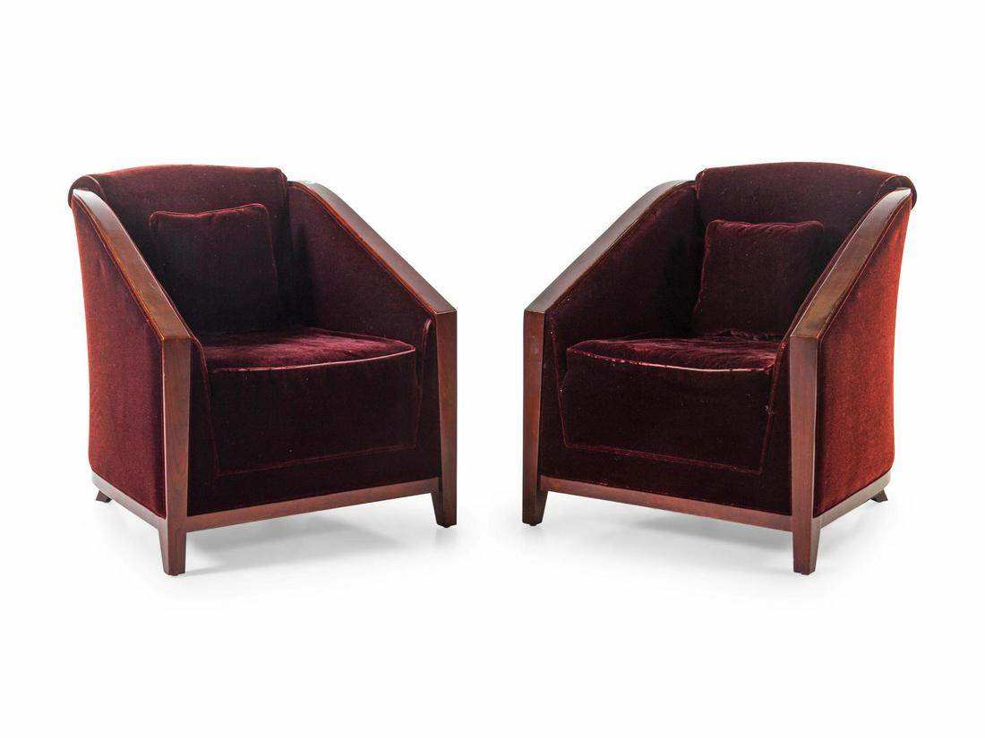 A Pair of Art Deco Style Lounge Chairs: A Pair of Art Deco Style Lounge Chairs Height 33 x width 26 x depth 31 inches.
