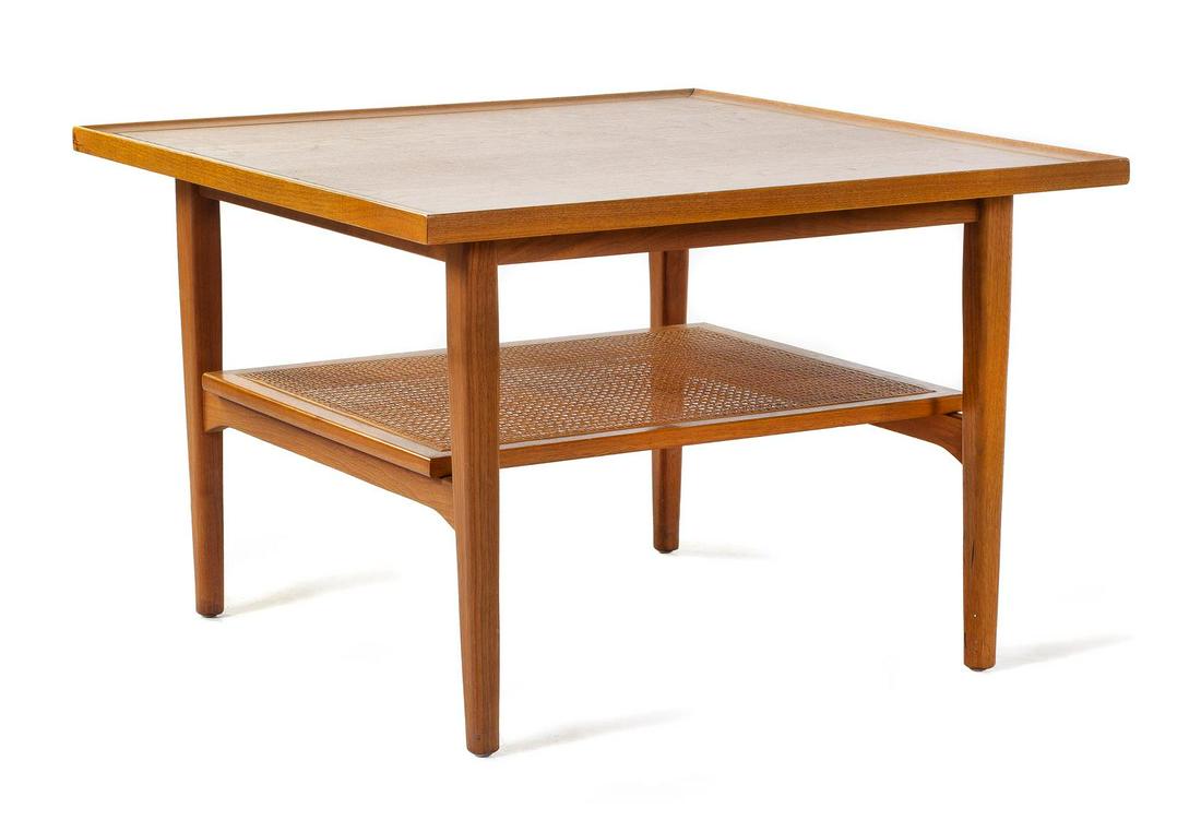 Two Tiered Side Table: Two Tiered Side Table Kipp Stewart(American, b. 1928), Drexel, USA Height 20 x width 30 inches. Walnut, cane Applied manufacturer's label Property from the Collection of Estelle Edlis, Chicago, Illino