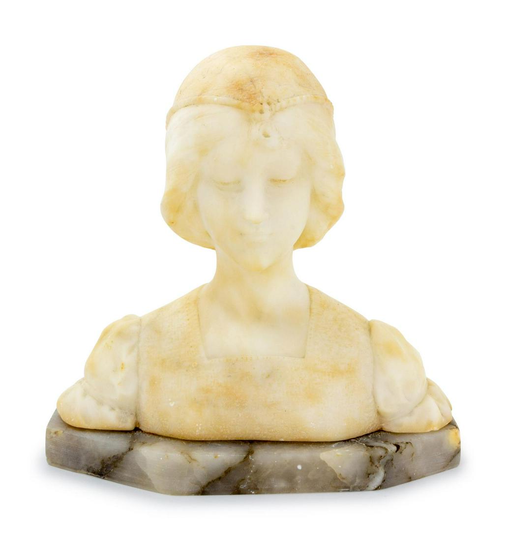 An Italian Carved Alabaster Bust: An Italian Carved Alabaster Bust Early 20th Century Height 8 1/2 inches.