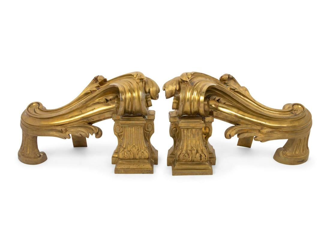 A Pair of Regency Style Brass Chenets: A Pair of Regency Style Brass Chenets Third Quarter 19th Century