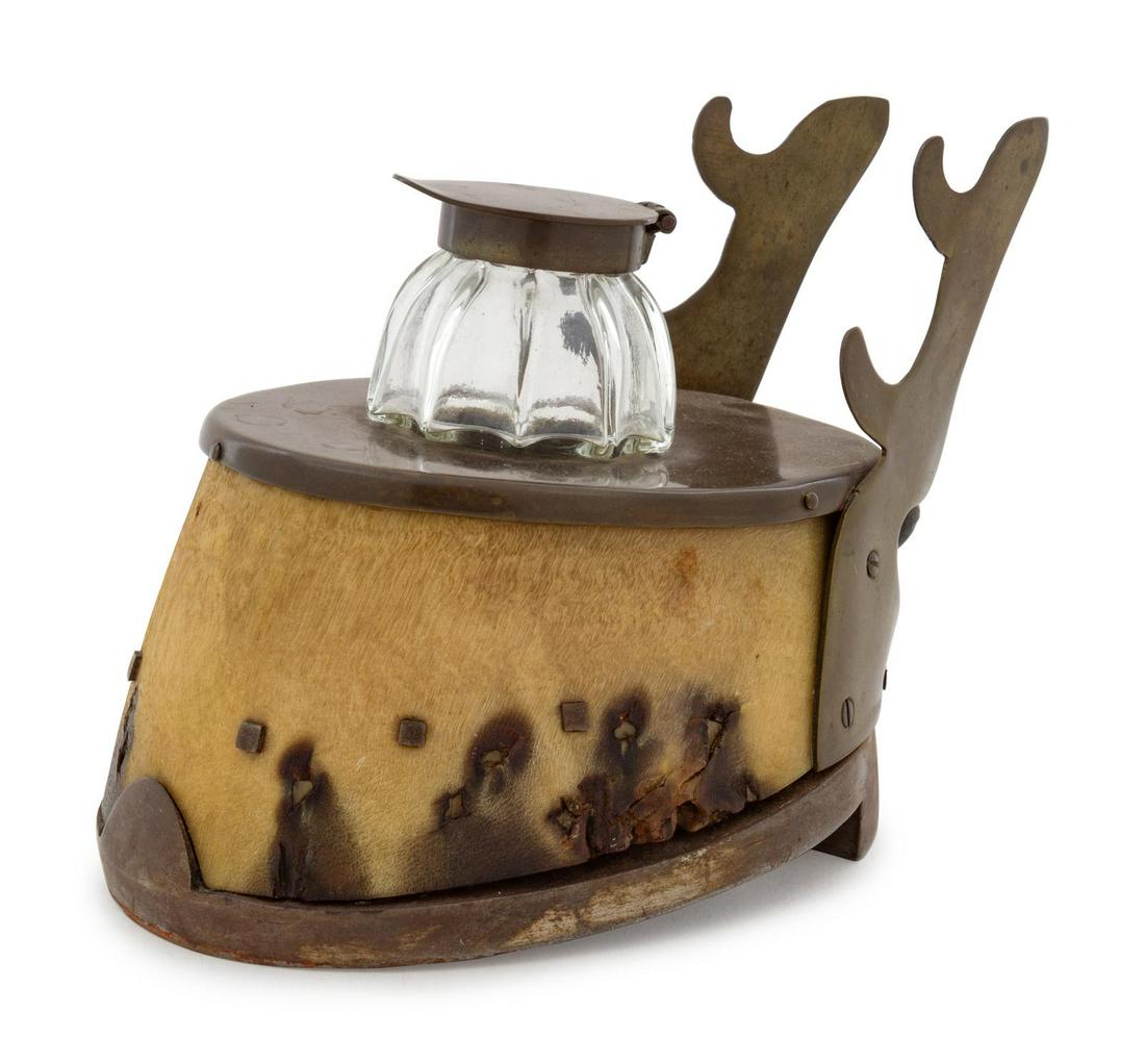 A Victorian Bronze Mounted Hoof-Form Inkwell: A Victorian Bronze Mounted Hoof-Form Inkwell 19th Century