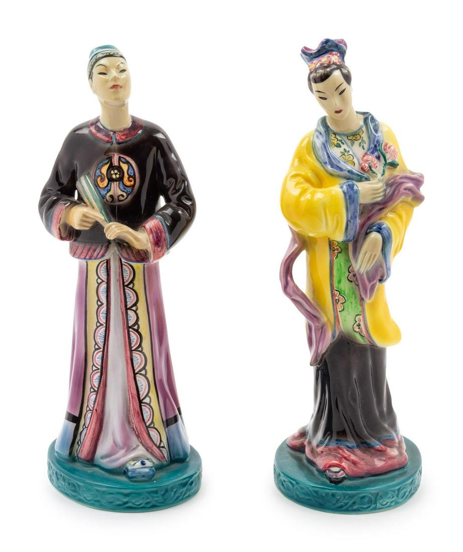 Two Goldscheider-Everlast Porcelain Figurines: Two Goldscheider-Everlast Porcelain Figurines LATE 20TH CENTURY stamped to underside. Height of taller 13 inches.