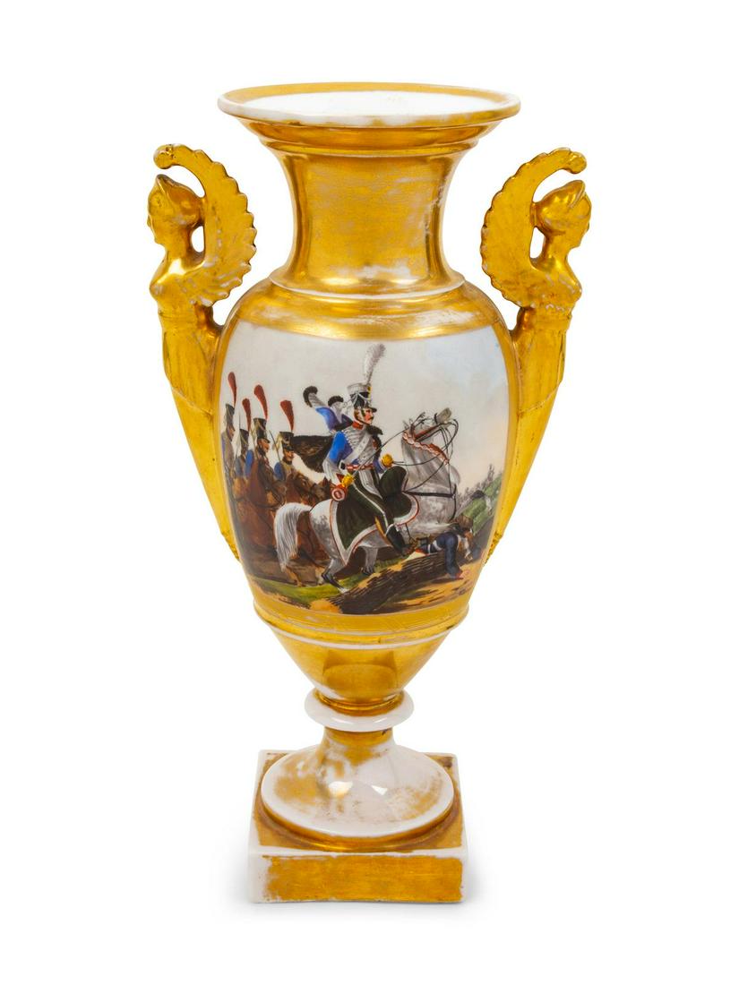 A Paris Porcelain Parcel Gilt and Painted Vase: A Paris Porcelain Parcel Gilt and Painted Vase 19th Century Height 12 7/8 inches. Provenance:Â George Subkoff Antiques, Norwalk, Connecticut Property from the Collection of Michael and Janice Donig