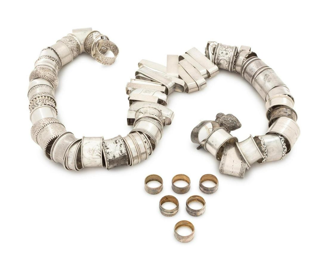 A Collection of Primarily American Silver Napkin Rings: A Collection of Primarily American Silver Napkin Rings 20th Century including Gorham, Randahl, Towle and other examples, together with English, German and Mexican rings, with some silver plate example