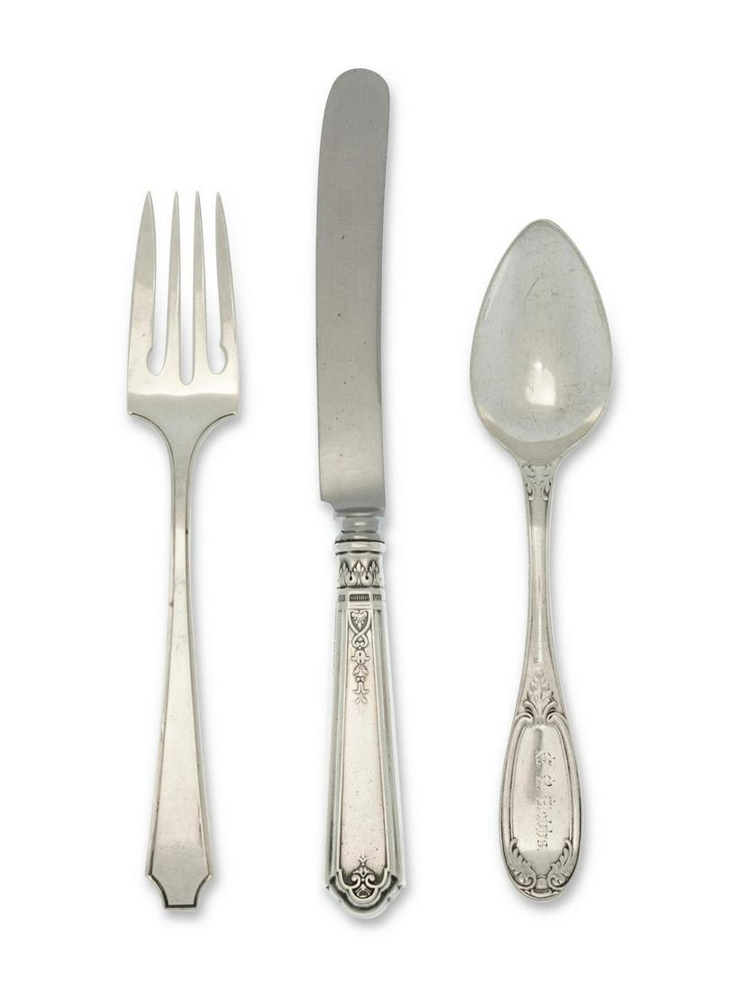 A Group of American Silver and Silver-Plate Flatware: A Group of American Silver and Silver-Plate Flatware Articles Various makers, 20th Century comprising a set of 12 Whiting Mfg. Co. salad forks, 12Â Towle iced tea spoons, 12 Gorham Mfg. Co. luncheon