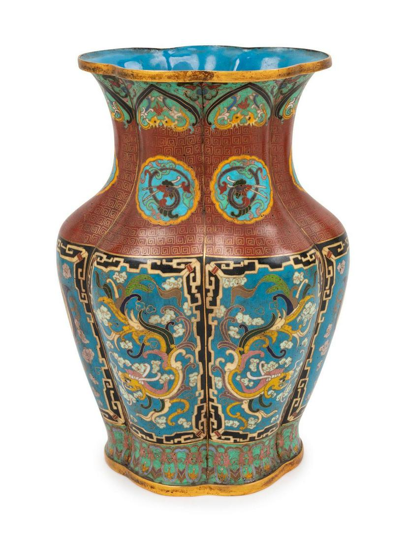 A Chinese Cloisonne VaseÂ Height 12 inches.: A Chinese Cloisonne VaseÂ 20TH CENTURY of lobed form. Height 12 inches. Property from the Collection of Karl Zeisler, Chicago, Illinois