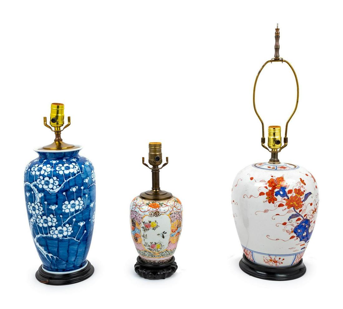Three Chinese Porcelain VasesÂ Mounted as Lamps Height: Three Chinese Porcelain VasesÂ Mounted as Lamps 20TH CENTURY each of ovoid form. Height of tallest overall 25 inches. Property from the Collection of Karl Zeisler, Chicago, Illinois