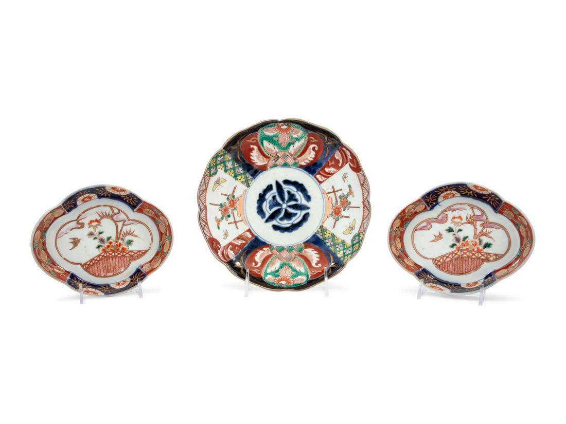 Three Japanese Imari Lobed Porcelain Dishes: Three Japanese Imari Lobed Porcelain Dishes Meiji Period, Late 19th/Early 20th Century Diameter of largest 8 1/2 inches. Property from the Collection of Marion and Henry Bloch, Kansas City, Missouri