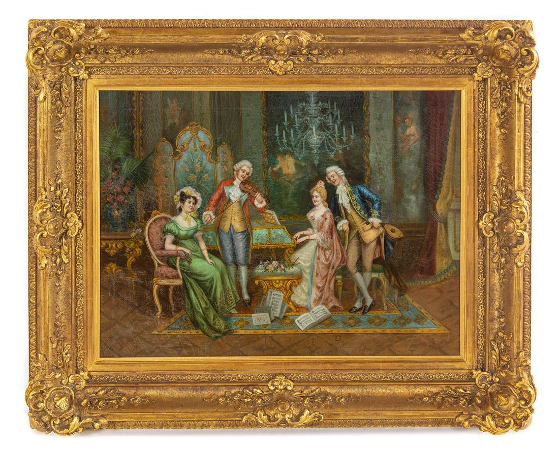 German School Late 19th Century Music Recital: German School Late 19th Century Music Recital oil on canvas signed F. Heinz (lower left) Height 22 1/2 x 30 inches.