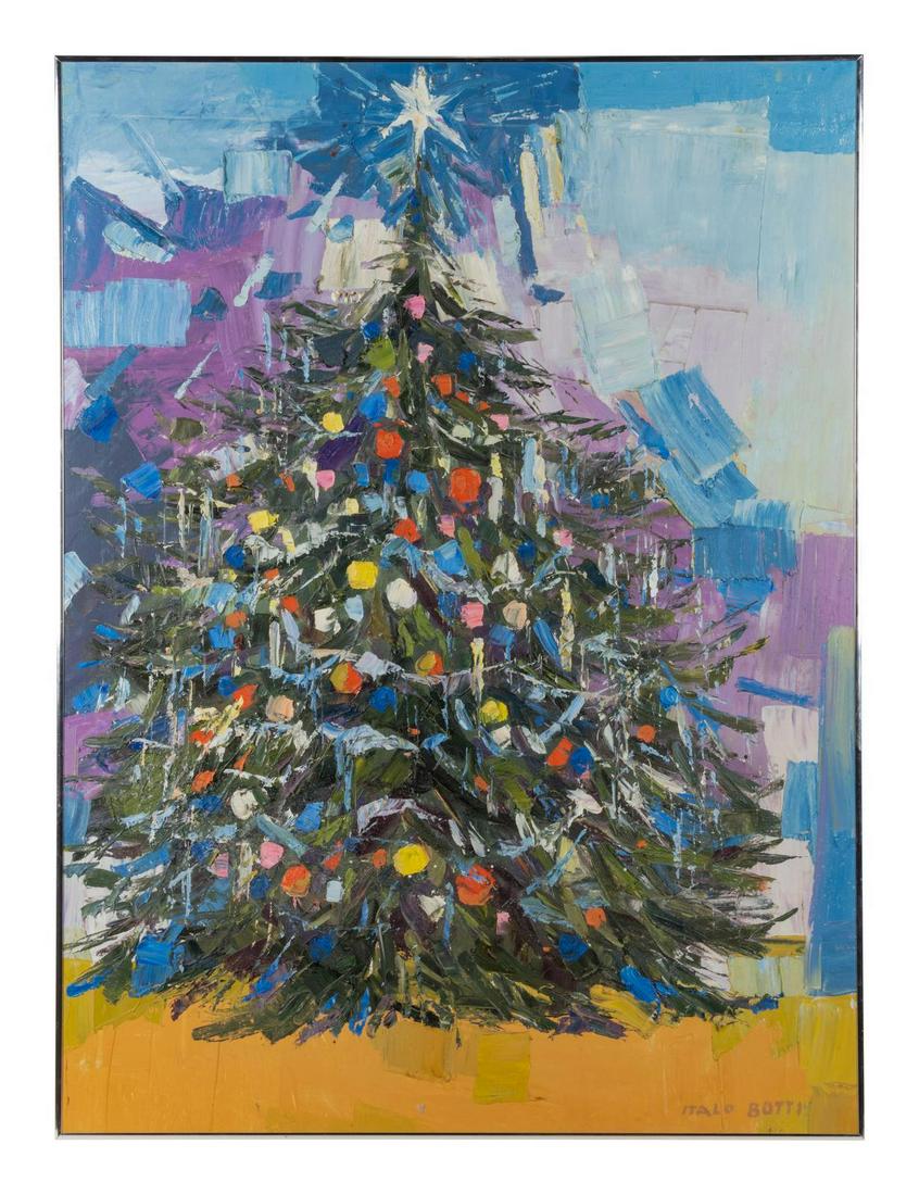 Italo Botti (American, 1923-2003) Christmas Tree: Italo Botti (American, 1923-2003) Christmas Tree Height 48 1/4 x width 36 inches.