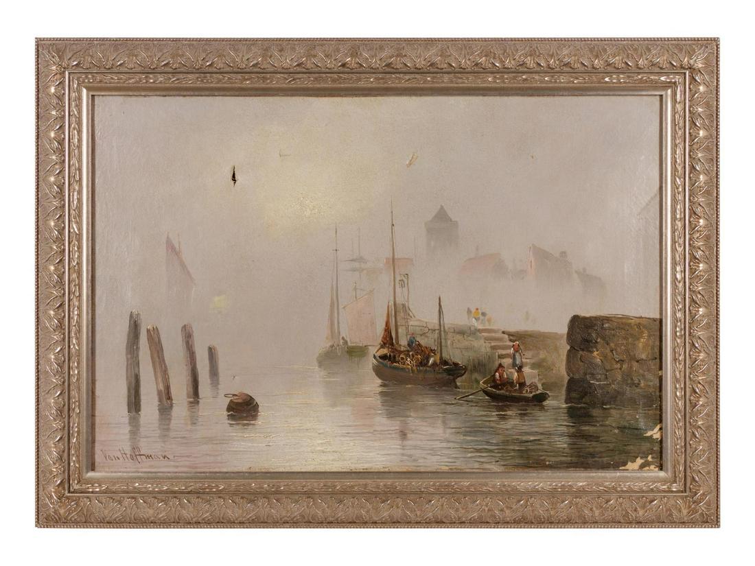 Van Hoffman (DUTCH, 19th CENTURY) Boats: Van Hoffman (DUTCH, 19th CENTURY) Boats oil on canvas signed Van Hoffman (lower left) 15 1/2 x 23 1/2 inches. Property from the Collection of Karl Zeisler, Chicago, Illinois