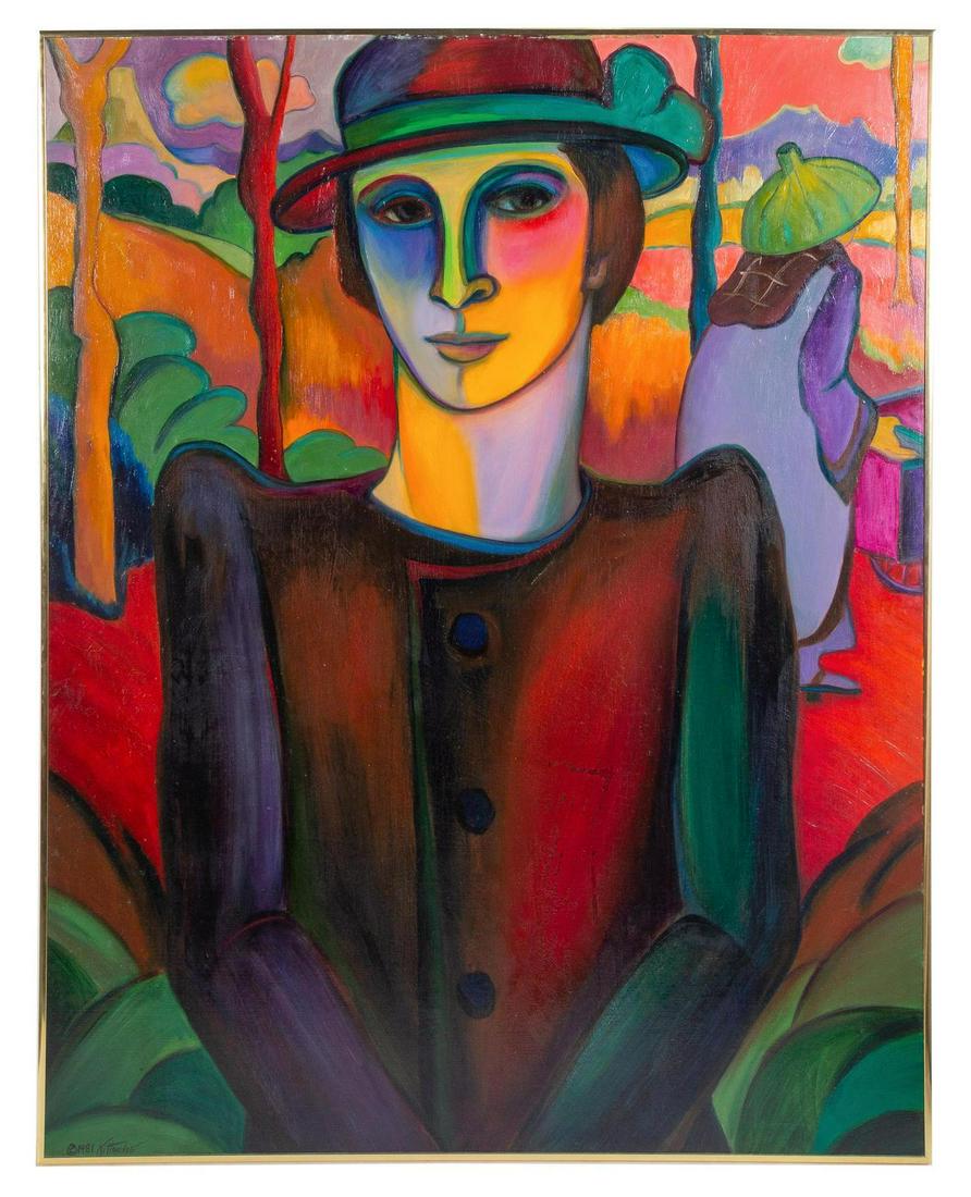 Nancy Kittredge (20th century) American Woman in the: Nancy Kittredge (20th century) American Woman in the Orient, 1981 oil on canvas signed (lower left) 47 x 37 inches. Provenance: John Douglas Cline Gallery