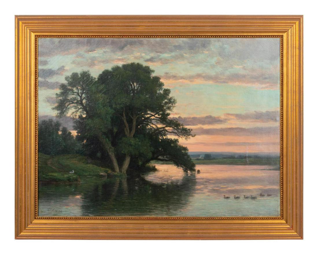 L. Cabal (Continental, 19th Century) A Pond at SunsetÂ : L. Cabal (Continental, 19th Century) A Pond at SunsetÂ oil on canvas signed L. Cabal (lower left) 21 1/2 x 29 inches.
