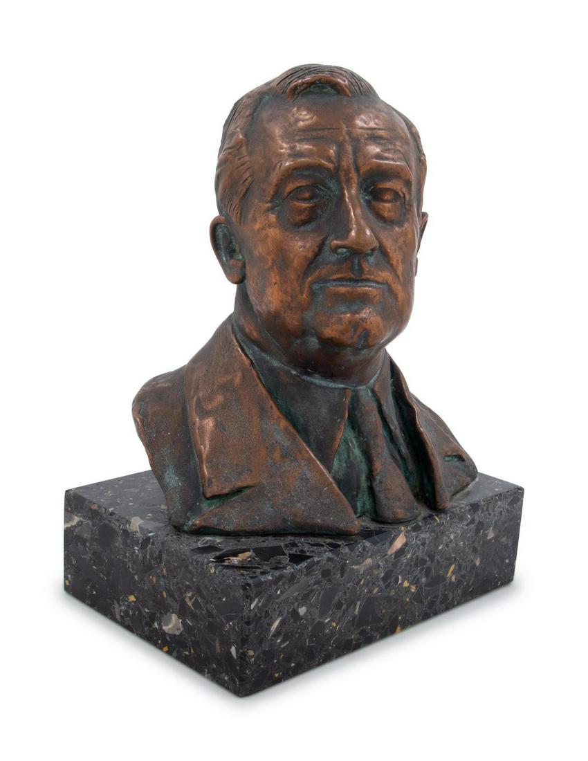 Henryk Glicenstein (Polish/American, 1870-1943) Bust of: Henryk Glicenstein (Polish/American, 1870-1943) Bust of Franklin Delano Roosevelt cast metal signed E. Glicenstein on shoulder Height of bust 8 1/2 inches. Property from a Private Collection, Chicago,