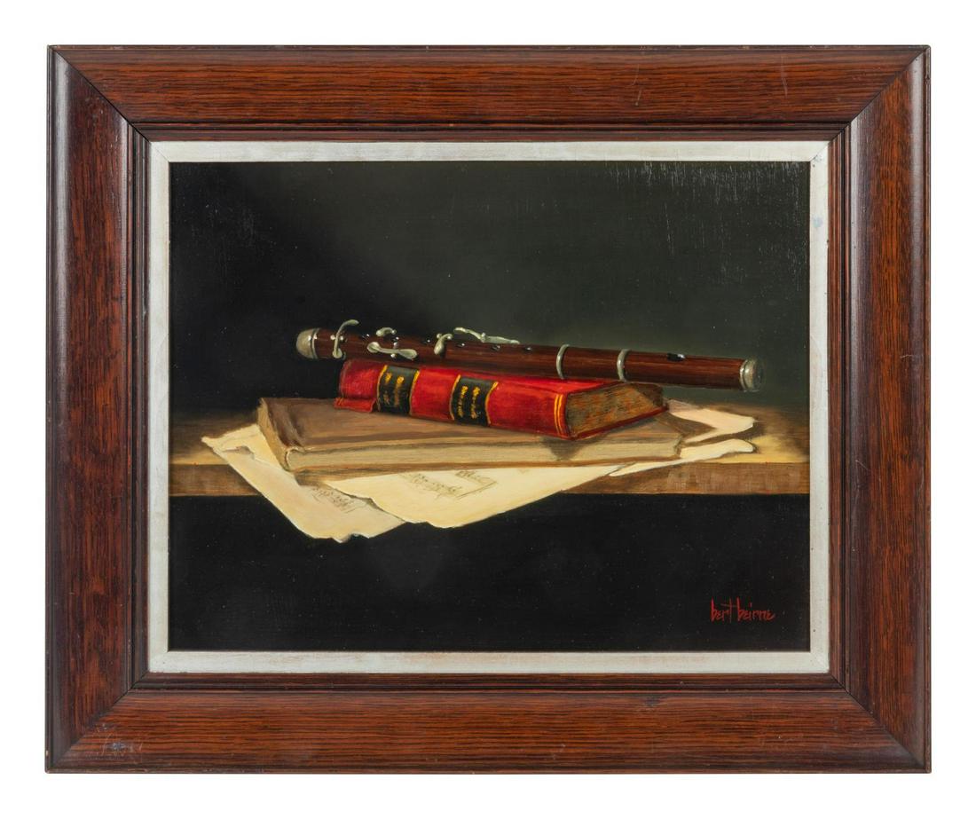 Bert Beirne (American, b. 1939) The Piccolo with Books: Bert Beirne (American, b. 1939) The Piccolo with Books & Music oil on panel signed Bert Beirne (lower right) 10 1/4 x 13 1/4 inches.