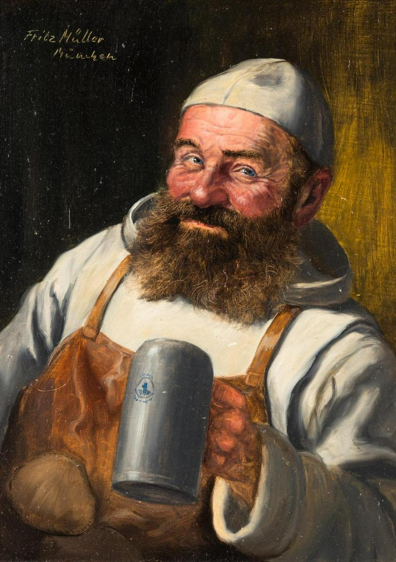 Fritz Muller (German, 1913-1972) Untitled (Portrait: Fritz Muller (German, 1913-1972) Untitled (Portrait of Man) oil on board signed Fritz Muller Munchen (upper left) 9 1/2 x 7 inches.