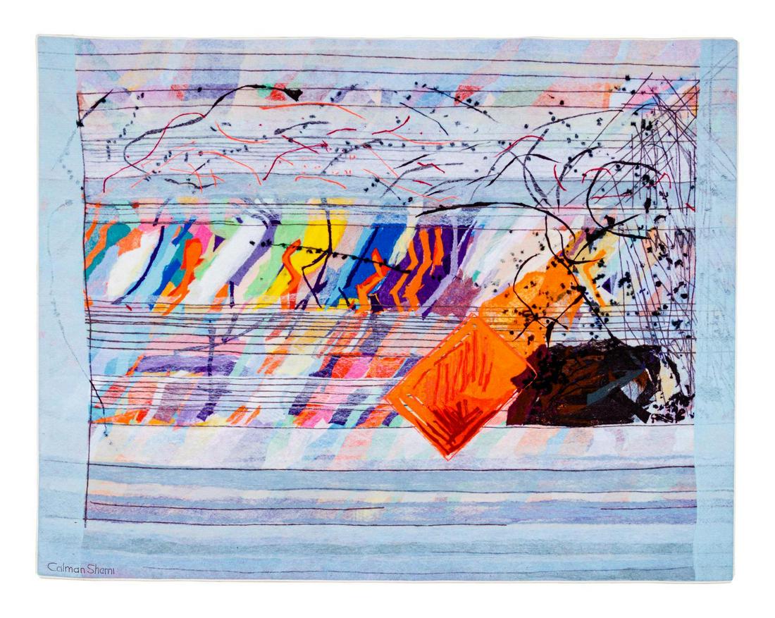 Calman Shemi (Argentine, b. 1939) Discovery and: Calman Shemi (Argentine, b. 1939) Discovery and Obscurity tapestry signed Calman Shemi (lower left); titled, signed and numbered 2/9 (verso) 57 x 79 inches.