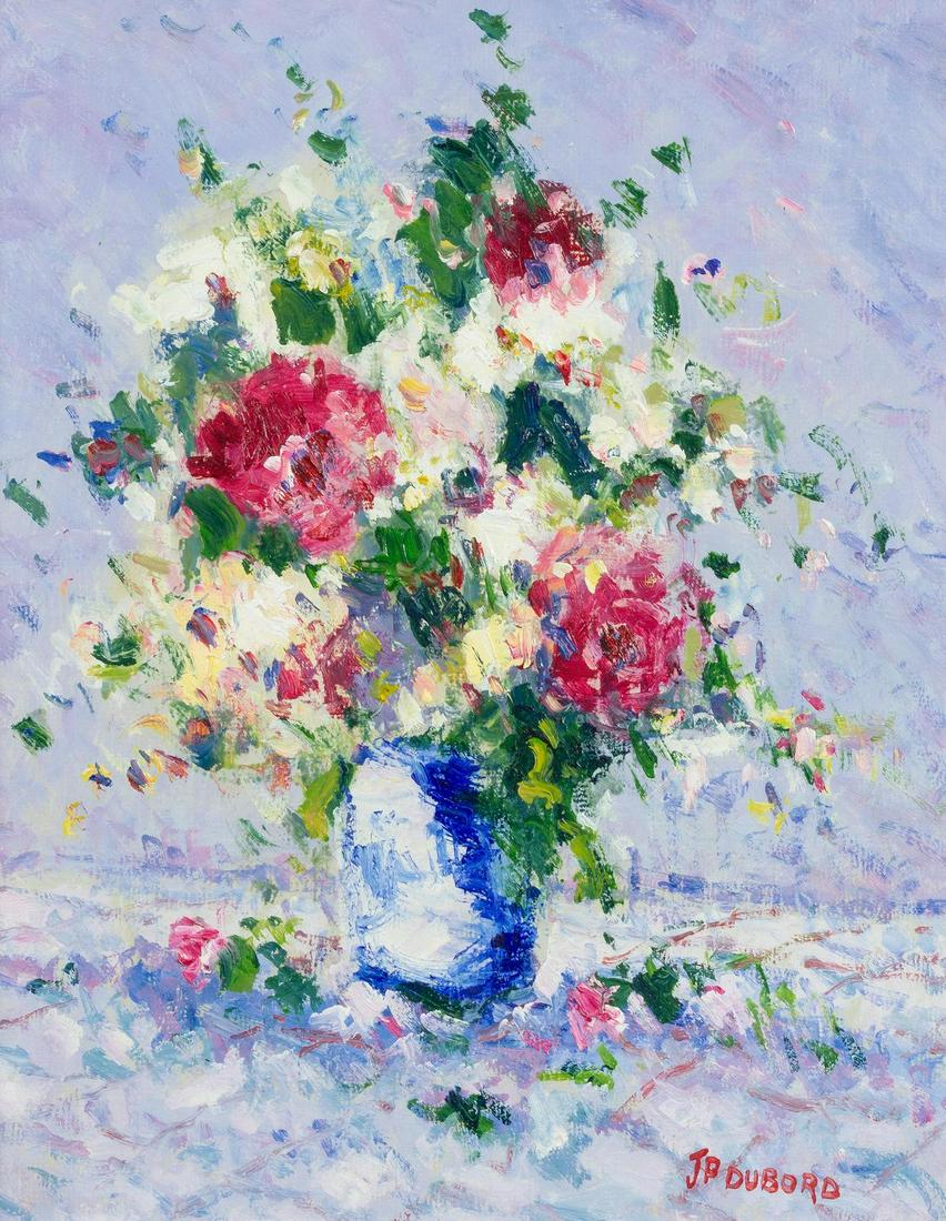 Jean Pierre Dubord (FRENCH, b. 1949) Still Life with: Jean Pierre Dubord (FRENCH, b. 1949) Still Life with Flowers oil on canvas signed JP Dubord (lower right) 9 x 7 inches. Property from the Collection of Karl Zeisler, Chicago, Illinois