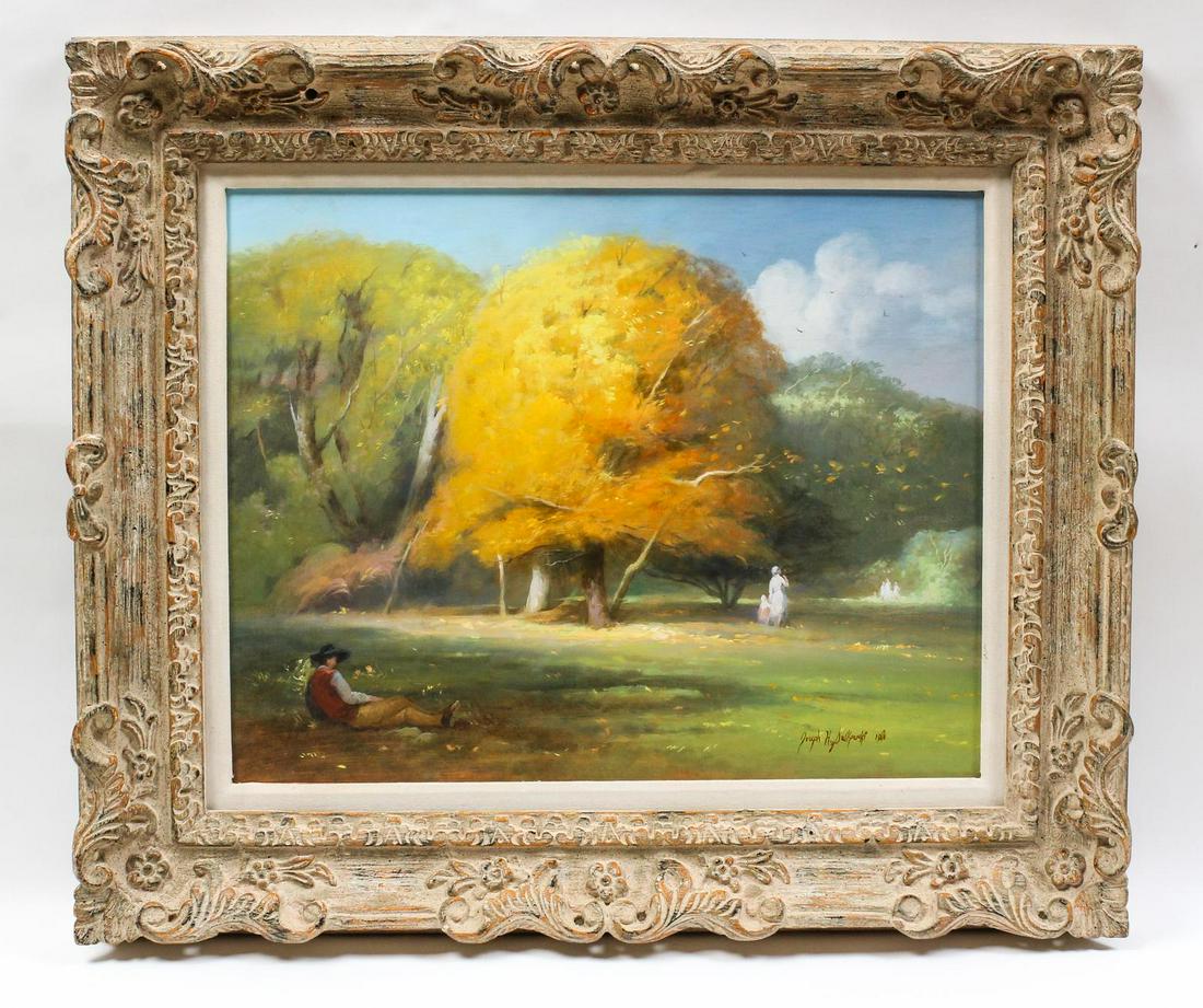 Joseph H. Sulkowski (American, b. 1951) Autumn: Joseph H. Sulkowski (American, b. 1951) Autumn Landscape with a Reclining Man, 1980 signed Joseph H. Sulkowski (lower right) 16 x 19 7/8 inches. Property from the Estate of Marge Ewers, Nashville, Ten