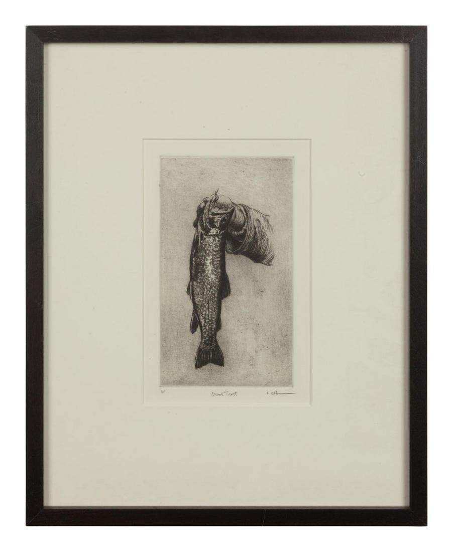 Gordon Allen (American, b. 1953) Brook Trout: Gordon Allen (American, b. 1953) Brook Trout etching signed, titled and editioned AP in pencil 7 x 3 1/4 inches. Property from the Collection of Nicole Herweck, La Grange, Illinois