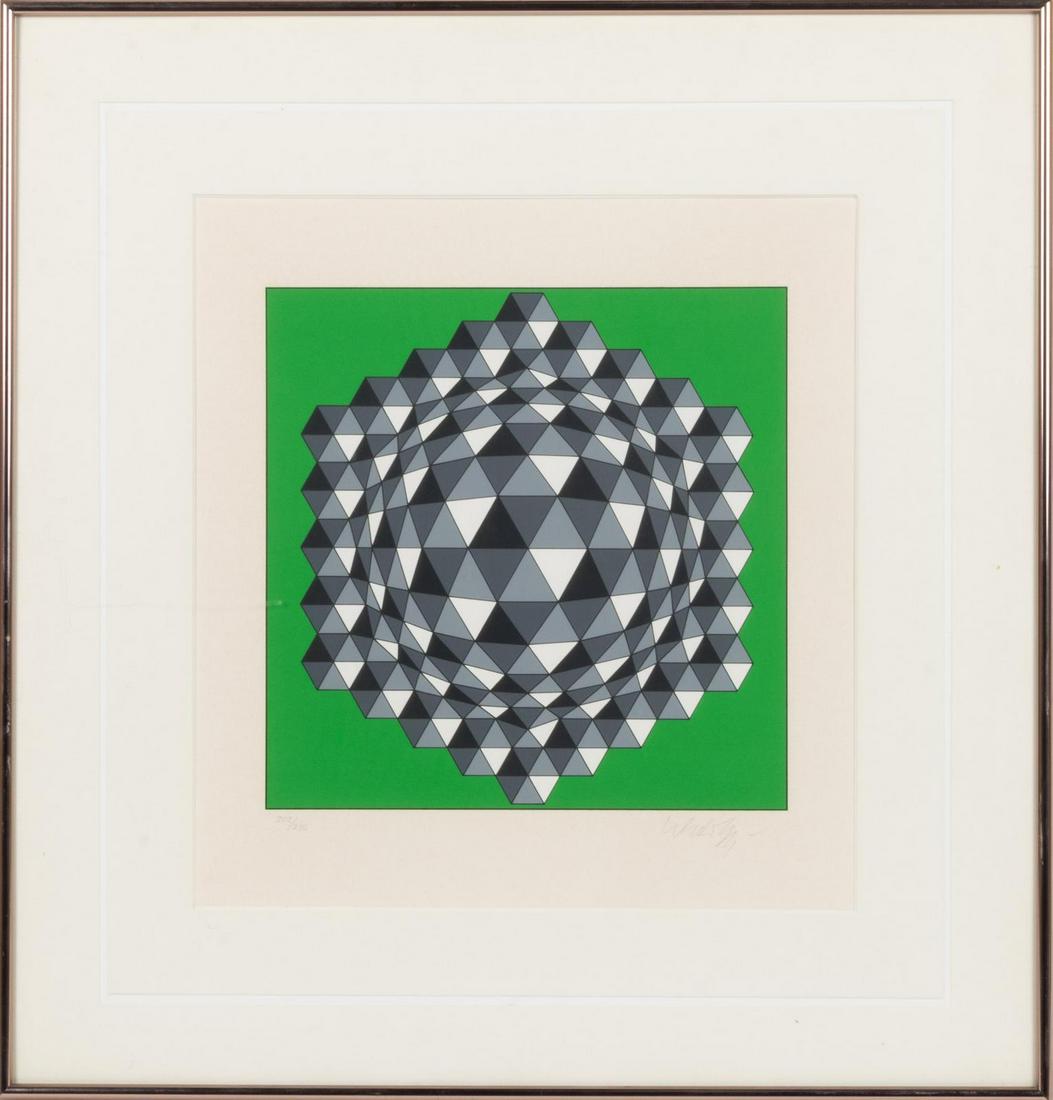 Victor Vasarely (French/Hungarian, 1906-1997) Hegyez,: Victor Vasarely (French/Hungarian, 1906-1997) Hegyez, 1976 serigraph signed in pencil, edition 202/250 11 x 11 inches.