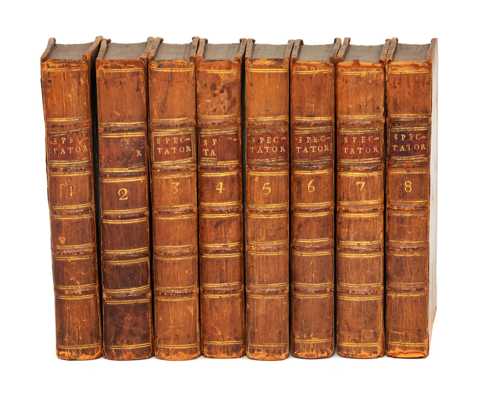 The Spectator.Â London: Printed for J. and R. Tonson,: The Spectator.Â London: Printed for J. and R. Tonson, 1767.Â 8 volumes, 12mo (167 x 100 mm). Engraved frontispiece to each volume. Contemporary tan calf gilt (wear to spine and extremities).