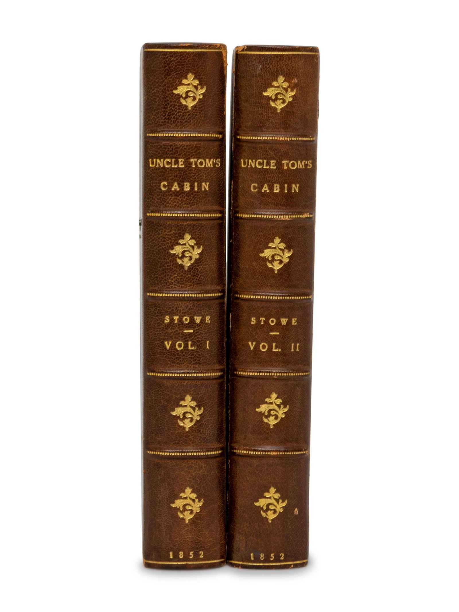 STOWE, Harriet Beecher (1811-1896)Â Uncle Tom's Cabin.: STOWE, Harriet Beecher (1811-1896)Â Uncle Tom's Cabin. Boston: John P. Jewett & Company, Cleveland, OH: Jewett, Proctor & Worthington, 1852.Â 2 volumes, 8vo. Quarter tan morocco gilt, top edge gi