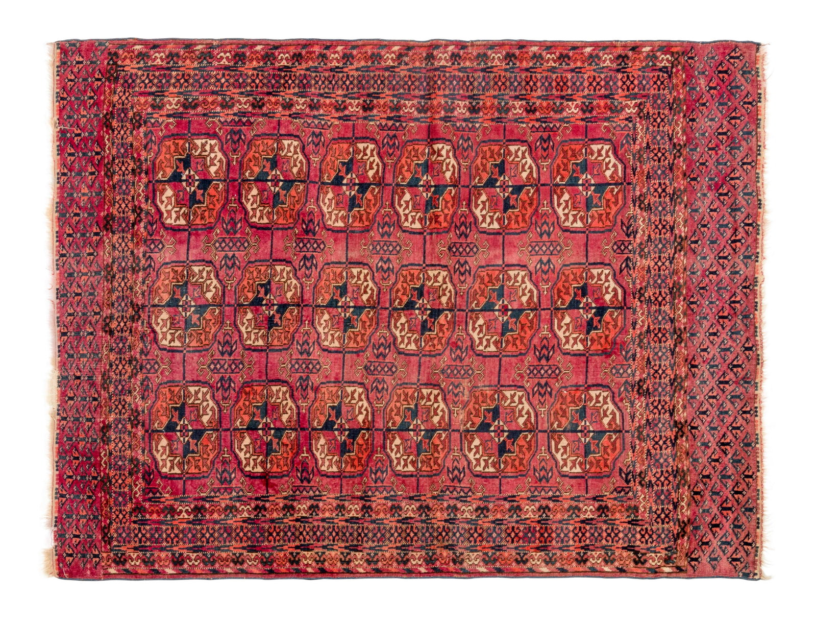 A Bokhara Wool Rug: A Bokhara Wool Rug SECOND HALF 20TH CENTURY with repeating medallion design. 4 feet 8 inches x 3 feet 6 inches. Property from the Collection of Karl Zeisler, Chicago, Illinois