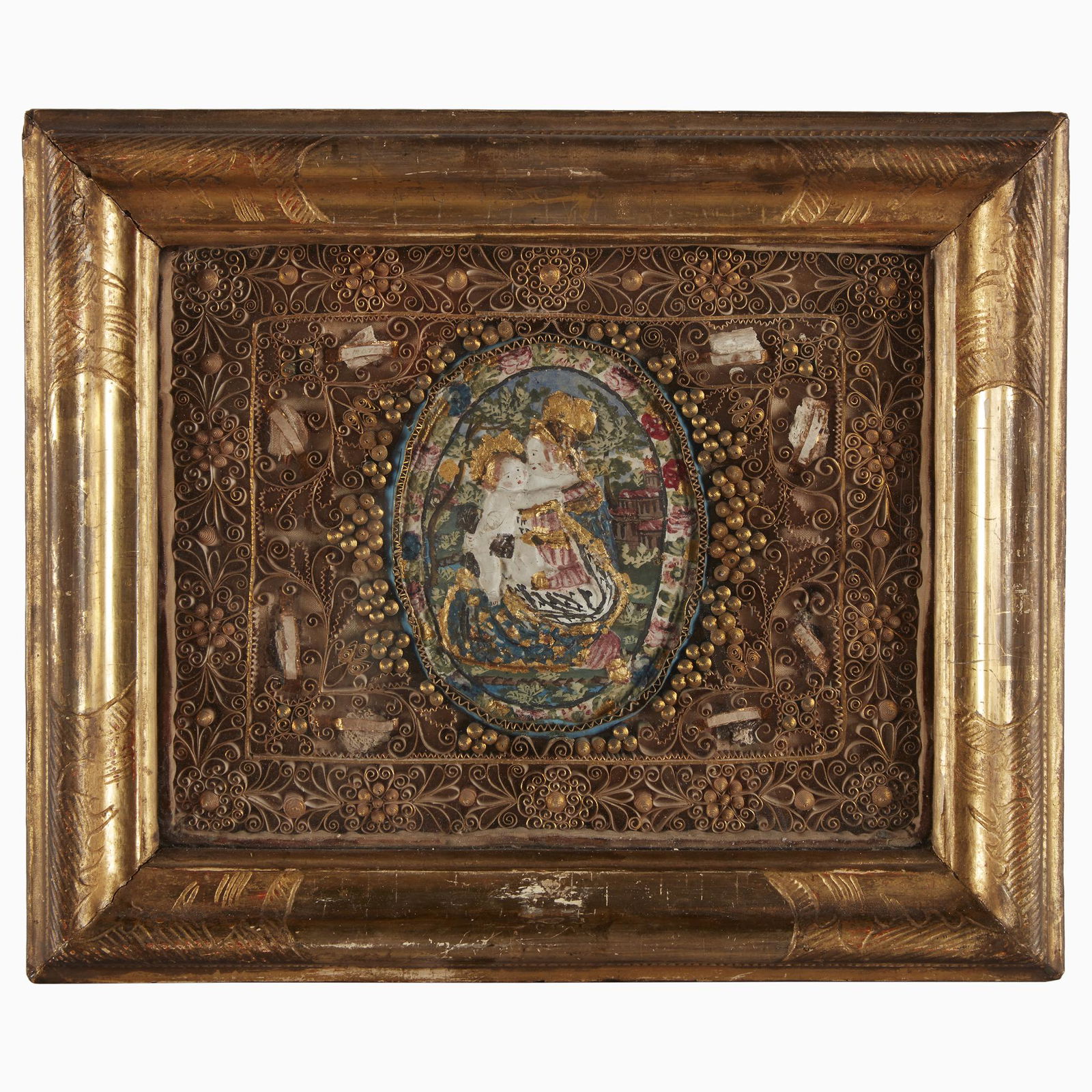 A small French quill work reliquary, Likely Quimper, (1 of 2)