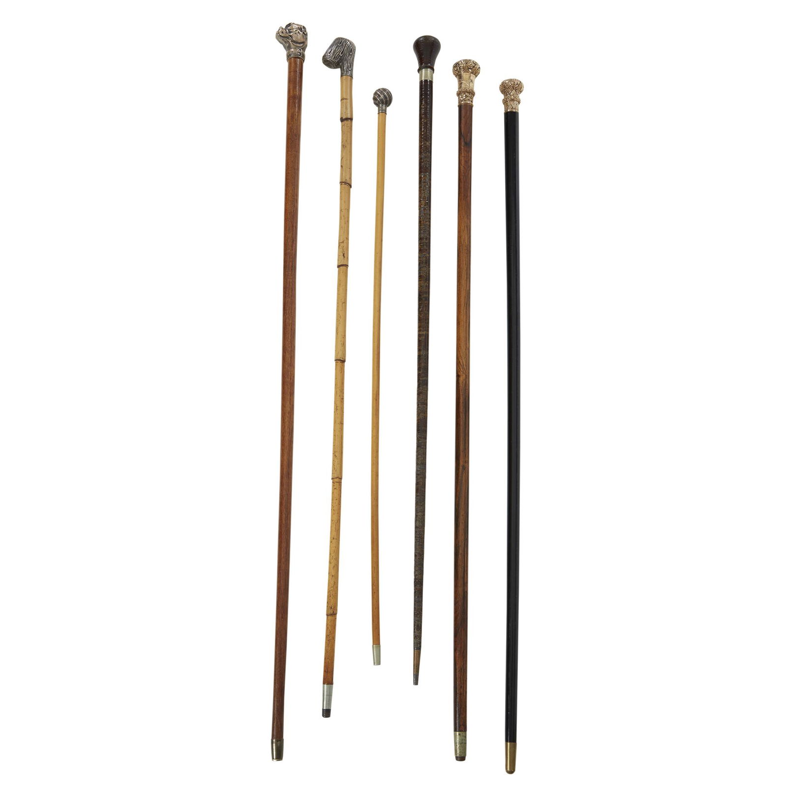 Group of six wood canes with silver or mixed metal (1 of 2)