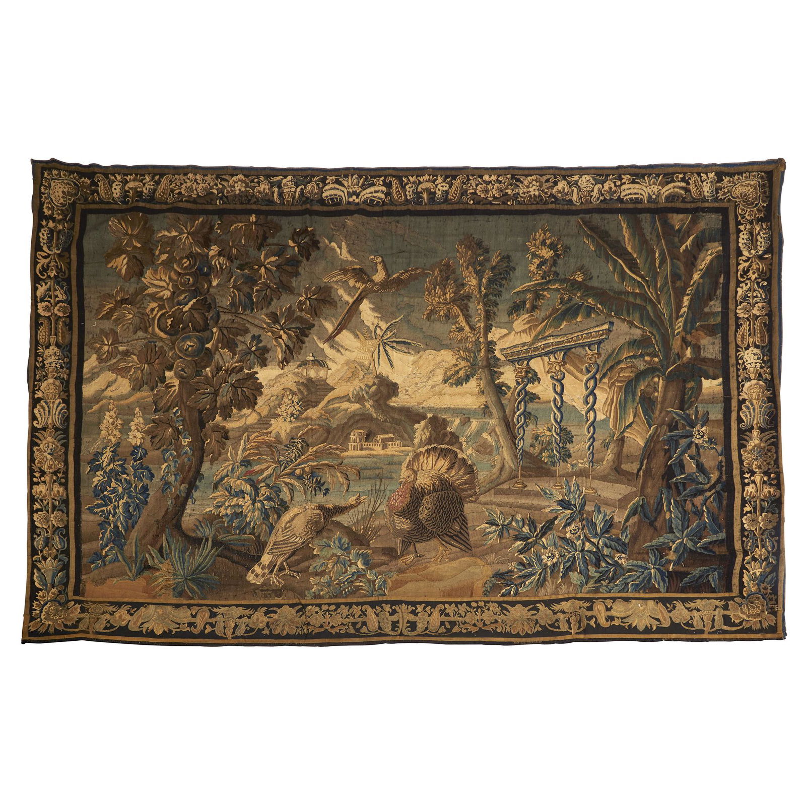 An Aubusson verdure tapestry of two turkeys and an (1 of 1)