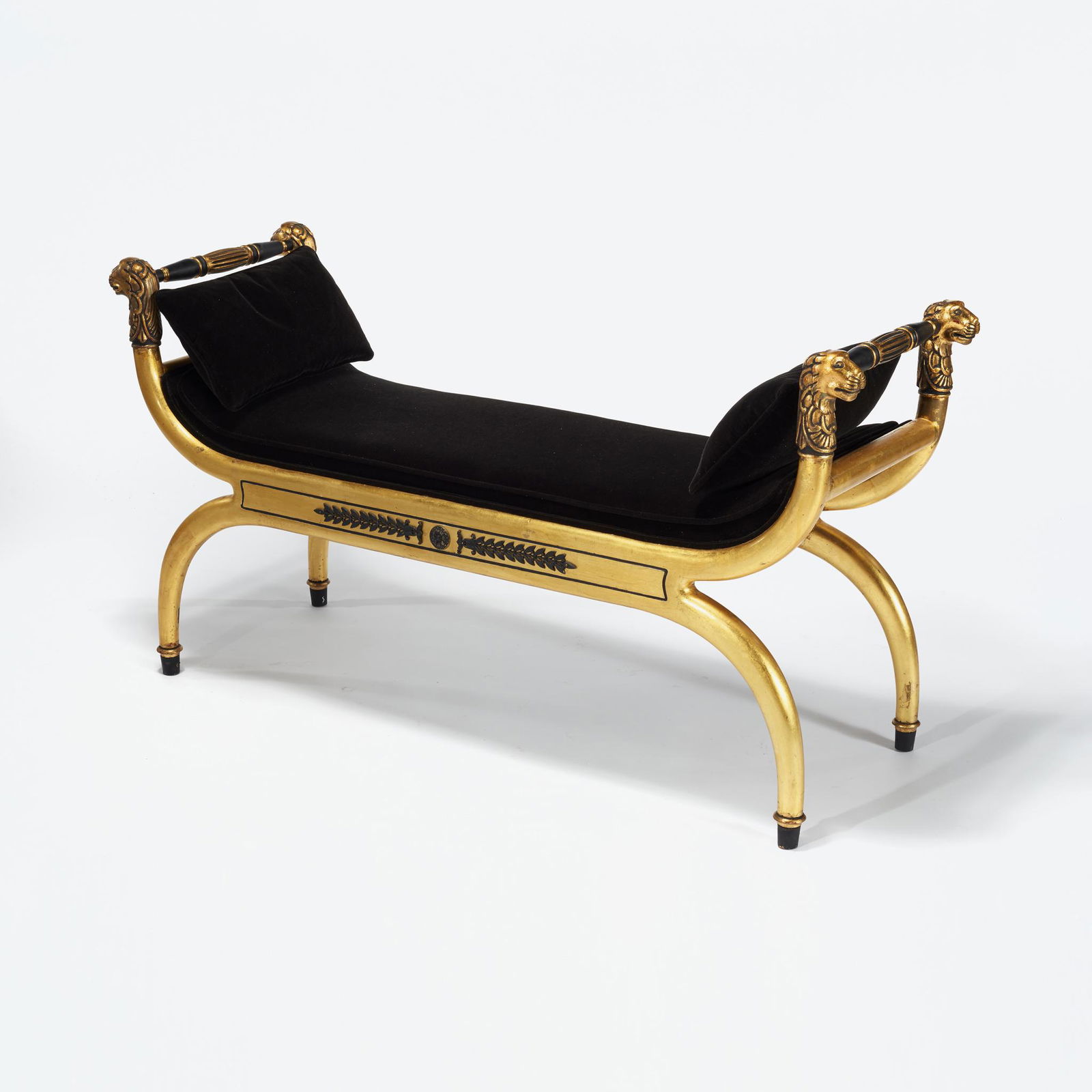A Directoire style parcel-ebonized and giltwood bench, (1 of 3)