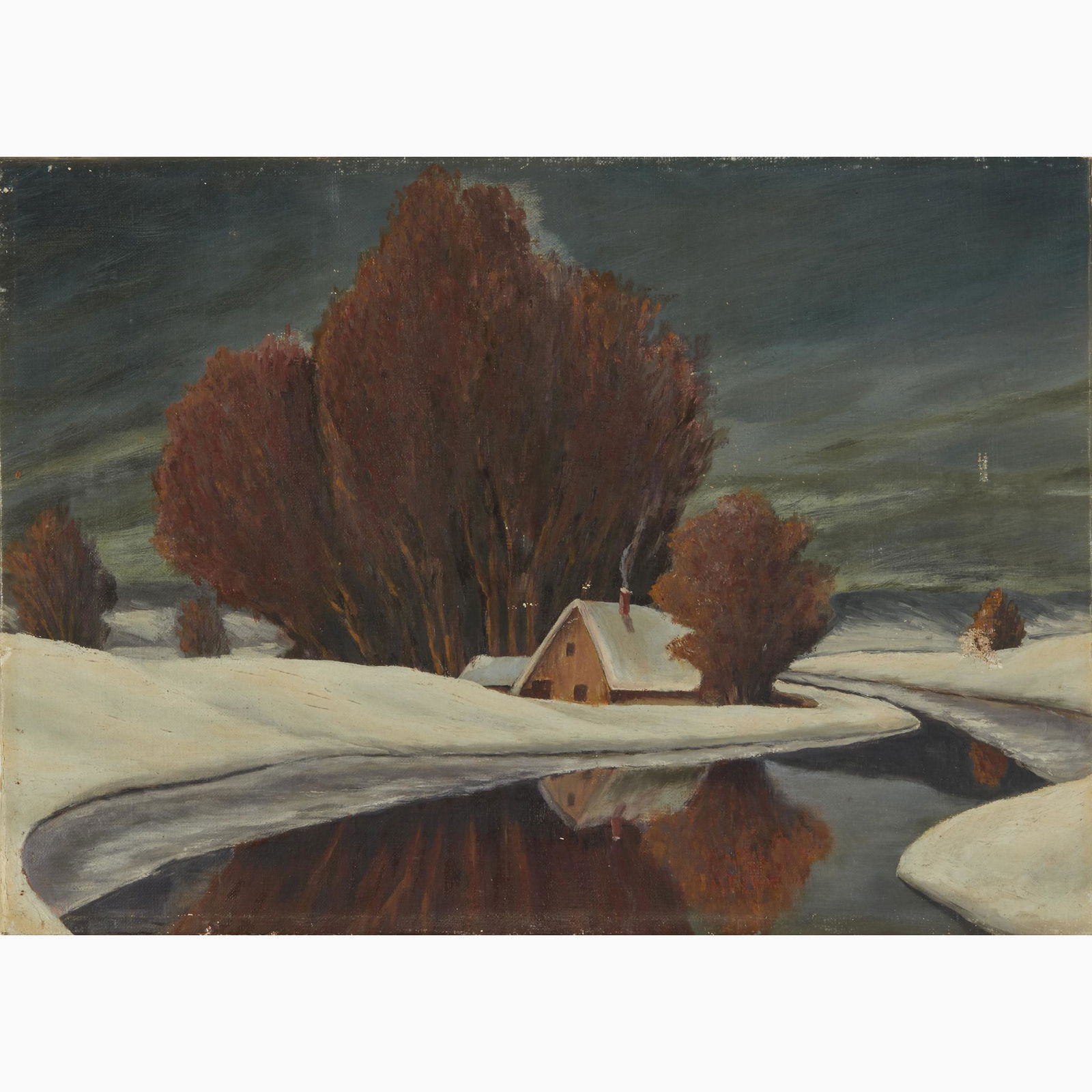 Stephen Parrish (American, 1846–1938), , Snow Scene: Stephen Parrish (American, 1846–1938) Snow Scene Oil on canvas. 12 1/4 x 17 1/4 in. (31.1 x 43.8cm) PROVENANCE: Private Collection, Maine. EXHIBITED: "60th Annual Exhibition," Pennsylvania Academy o