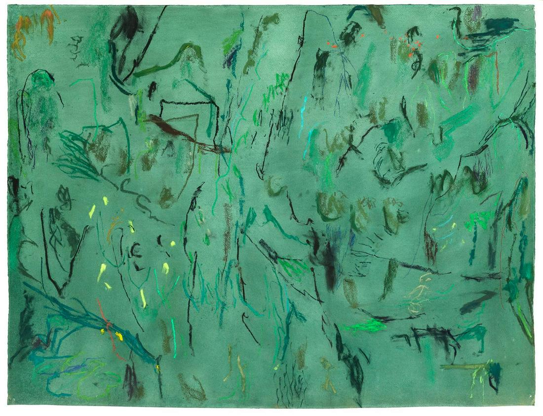 Susan Hartnett (American, b. 1940) Aug. 10, '94 Cold: Susan Hartnett (American, b. 1940) Aug. 10, '94 Cold rain - fear. The misdeeds forests hide (Central Park), 1994 pastel and gouache on paper 47 3/4 x 59 1/2 inches. Provenance: Danese, New York