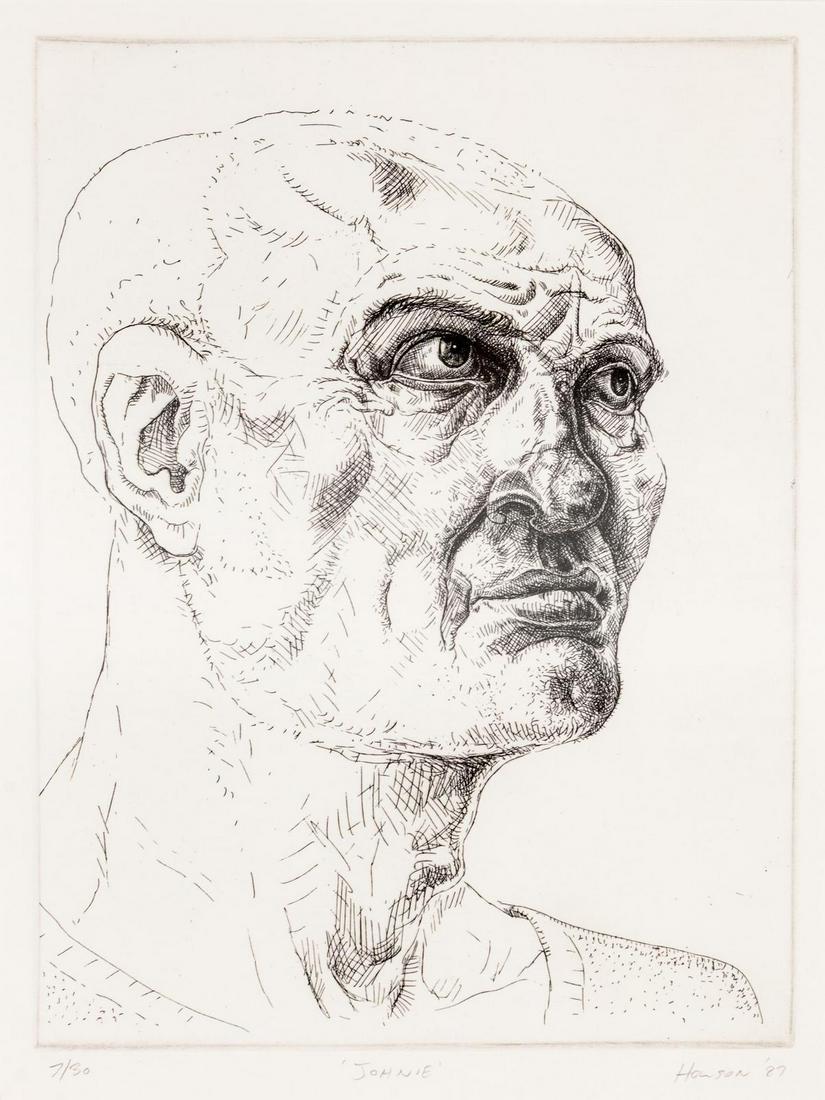 Peter Howson (Scottish, b. 1958) Johnie, 1987: Peter Howson (Scottish, b. 1958) Johnie, 1987 etching signed, titled, dated and numbered 7/30 in pencil 13 x 9 3/4 inches. Provenance: Flowers West Contemporary Art, Santa Monica, California Acquired
