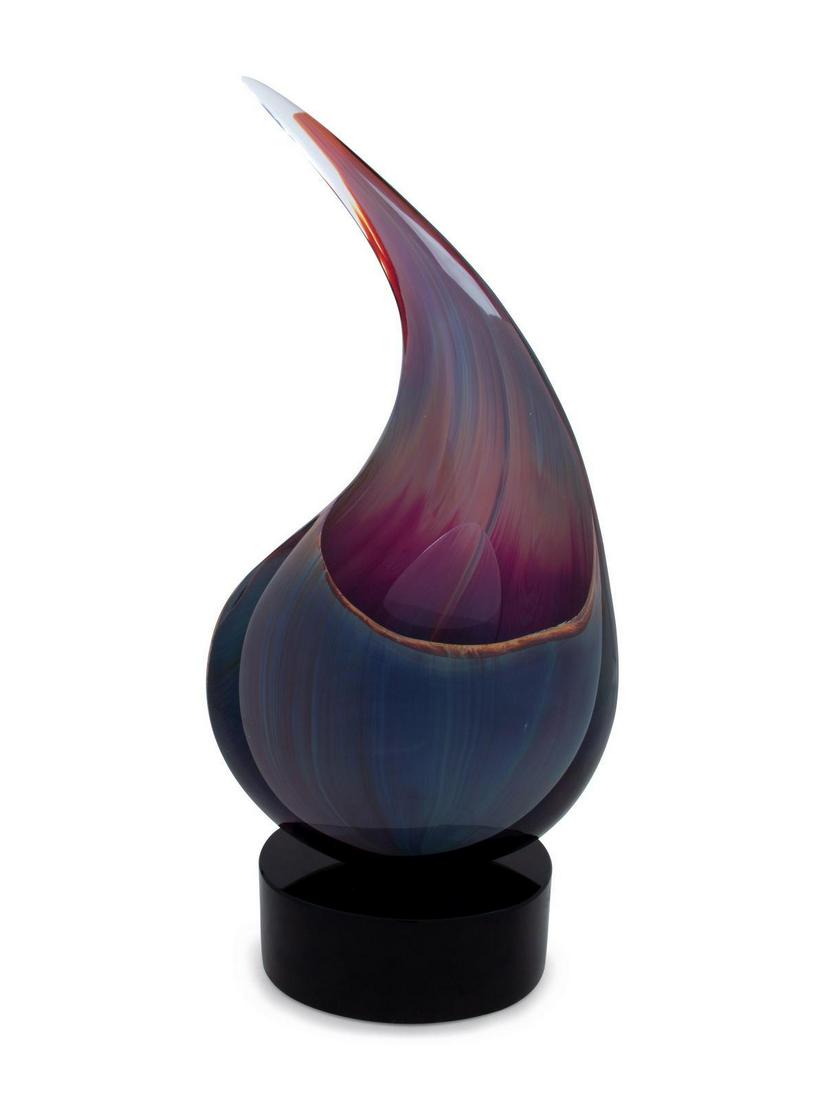 Dino Rosin (Italian, b. 1948) Pele's Tear: Dino Rosin (Italian, b. 1948) Pele's Tear blown glass etched Dino Rosin to lower edge with two applied paper labels to underside H 18 1/2 x W 10 x D 3 inches