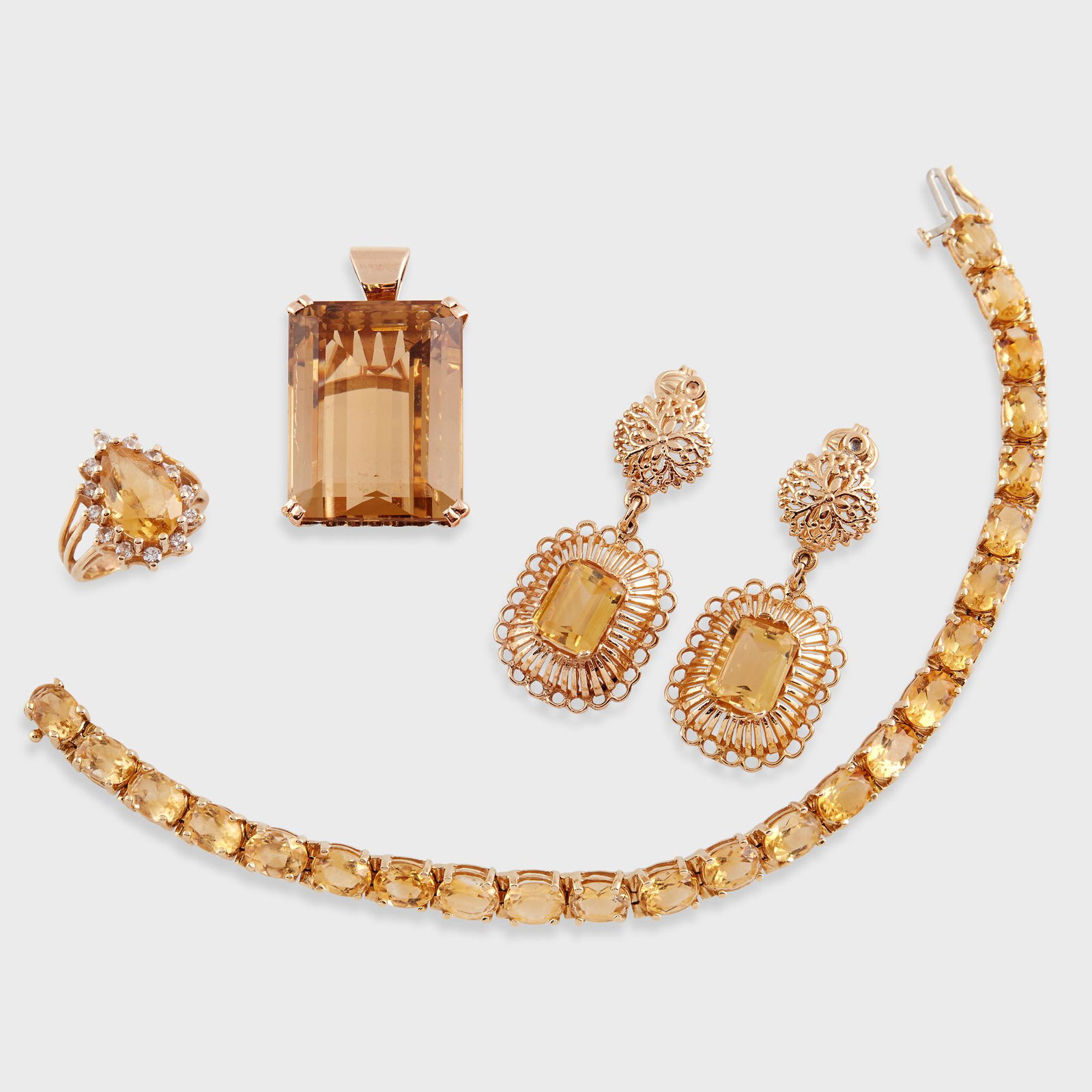 A group of citrine and fourteen karat gold jewelry, (1 of 1)
