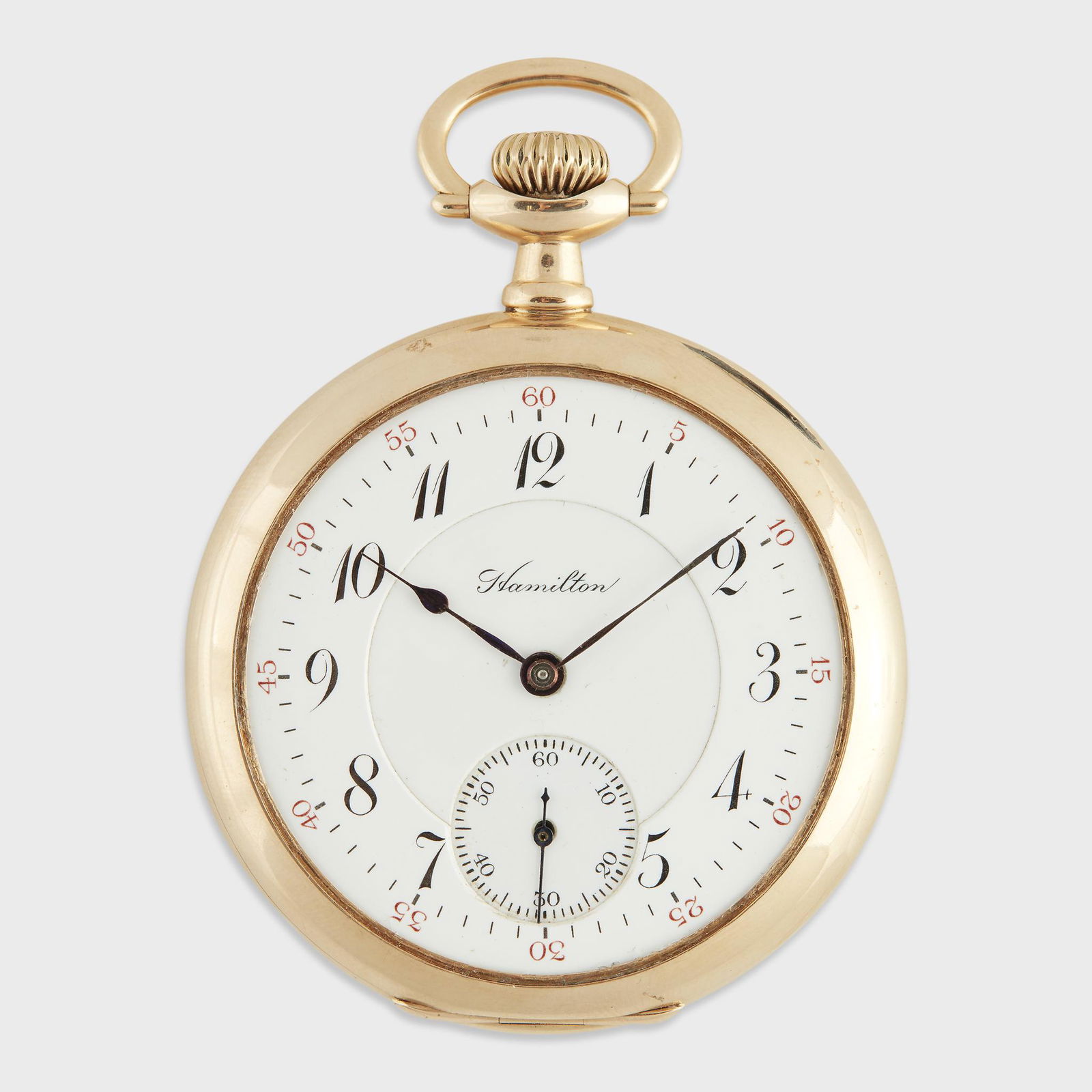 A fourteen karat gold open face pocket watch, Hamilton, (1 of 1)