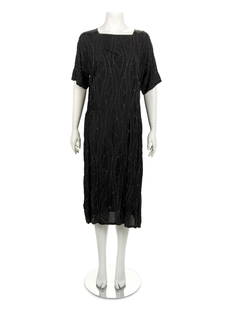 1920s Embroidered Dress, House of Adair, Museum: 1920s Embroidered Dress, House of Adair, Museum Deaccession Sold to benefit the Art Acquisition Fund at the Indianapolis Museum of Art at Newfield. Black silk dress with scoop neckline, long sleeves