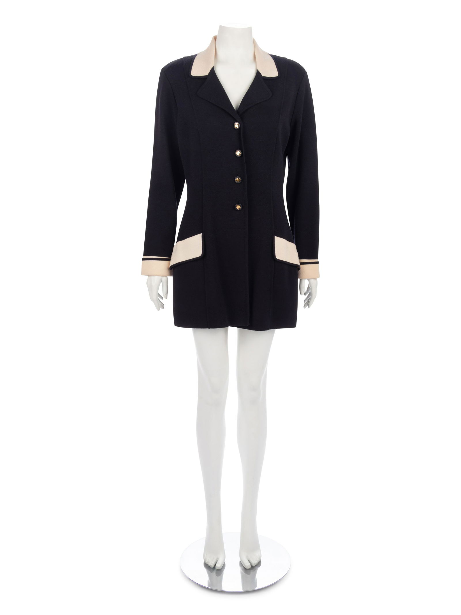 Three Designer Evening Jackets: Two Ferragamo & One: Three Designer Evening Jackets: Two Ferragamo & One Valentino, 1990-2000s This lot includes three evening jackets. THE FIRST Black and cream wool knit jacket with rounded lapel, cuffed sleeves, fro